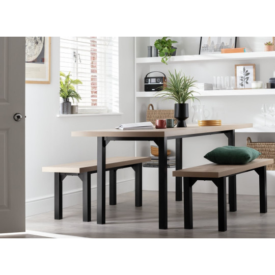 Zayn Wood Effect Dining Table & 2 Natural Benches (B Grade 58821 - 5882)