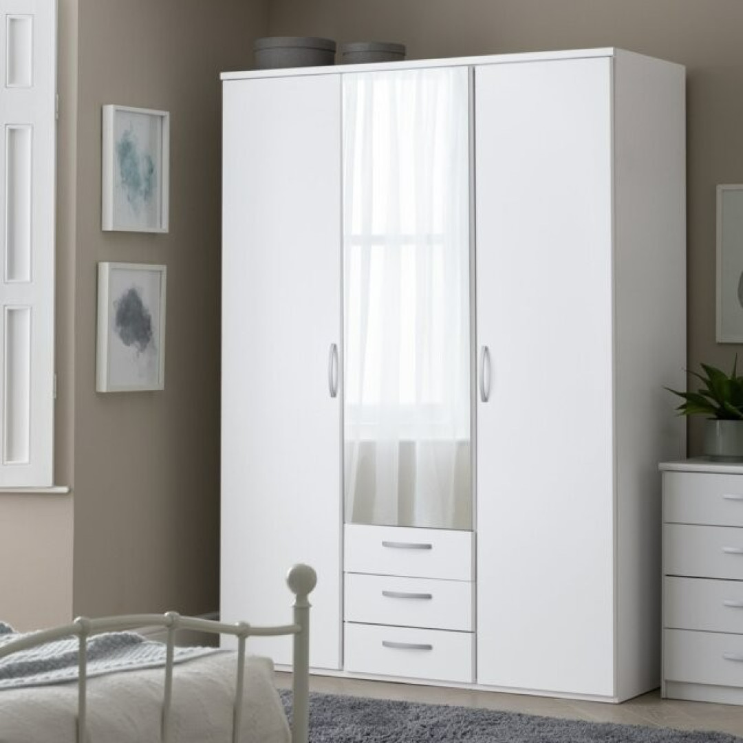 Home New Hallingford 3Dr 3 Drw Mirror Wardrobe - White | Mirror Wardrobe Home New Hallingford 3Dr 3 Drw Mirror Wardrobe - White | Mirror Wardrobe