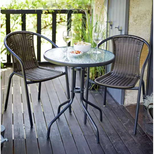 Home 2 Seater Rattan Effect Garden Bistro Set - Brown | Outdoor Patio Furniture
