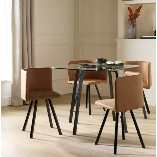 Elsie Black Dining Table & 4 Tan Chairs | Modern Dining Room Set Furniture