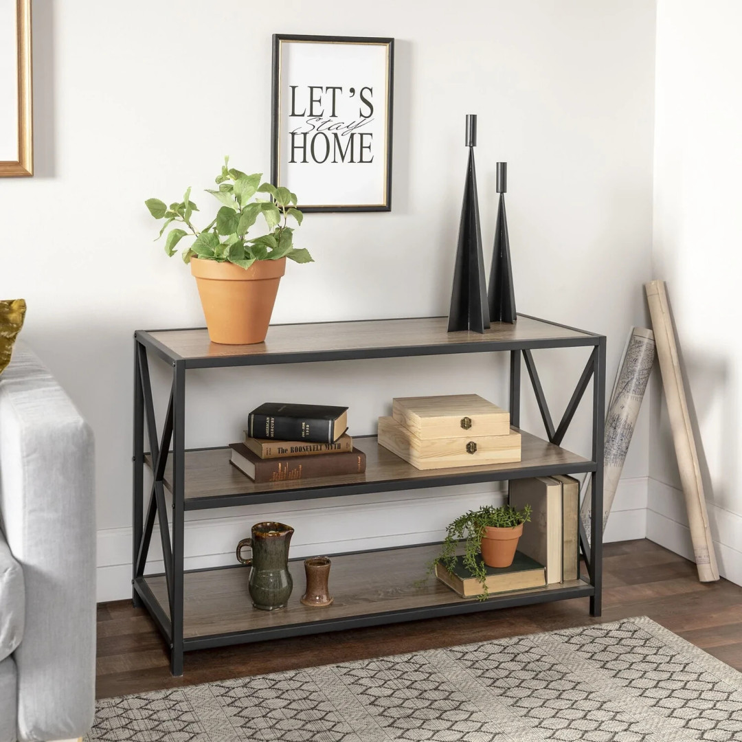 Walker Edison X-Frame Industrial Wood Bookcase – Driftwood Walker Edison X-Frame Industrial Wood Bookcase – Driftwood