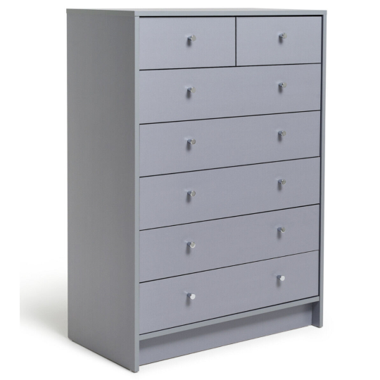 Home Malibu 7 Drawer Chest - Grey|Bedroom Storage Unit for Clothes & Accessories
