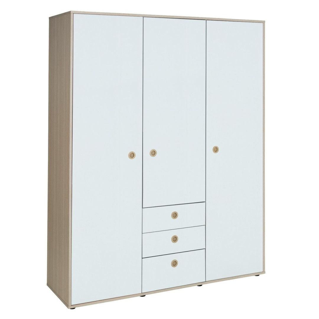 Camden 3 Door 3 Drawer Wardrobe – White & Acacia | All-in-one Storage Solution Camden 3 Door 3 Drawer Wardrobe – White & Acacia | All-in-one Storage Solution