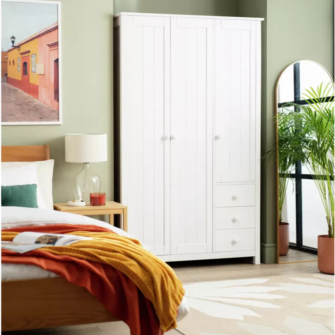 Home Scandinavia 3 door 3 Drawer Wardrobe - White ( B Grade ) Home Scandinavia 3 door 3 Drawer Wardrobe - White ( B Grade )