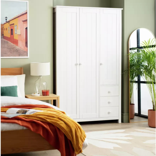 Home Scandinavia 3 door 3 Drawer Wardrobe - White ( B Grade )