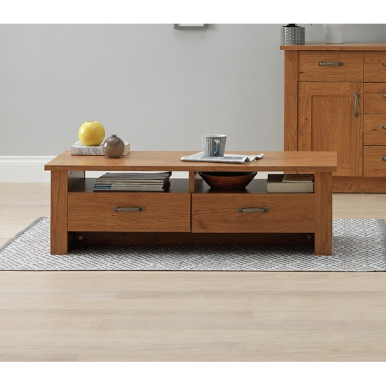 Ohio Coffee Table - Oak Effect Living Room Table Storage Shelf Modern Furniture