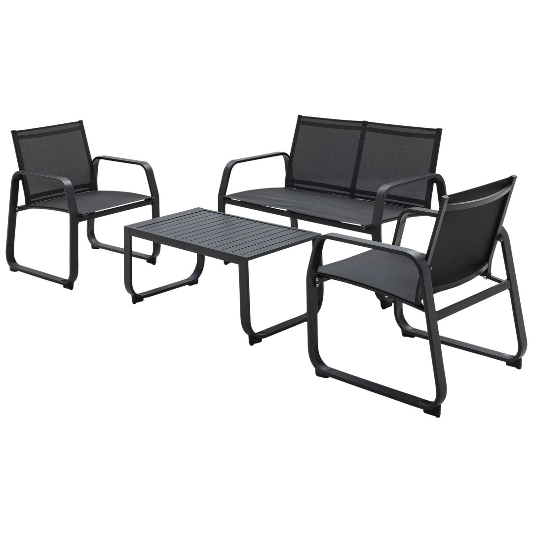 Home Trelew 4 Seater Metal Patio set - Black | Weather-resistant patio set Home Trelew 4 Seater Metal Patio set - Black | Weather-resistant patio set