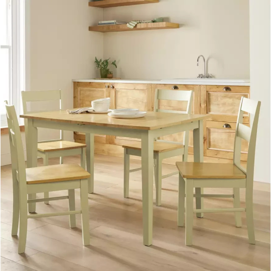 Home Chicago Extendable Cream Dining Table & 4 Chairs | Modern Dining Room Set