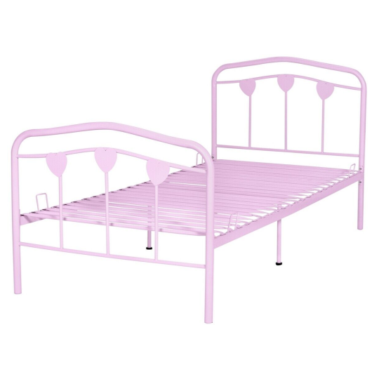 Home Hearts Single Metal Bed Frame - Pink | Pink Kids Bed Frame Metal Girls