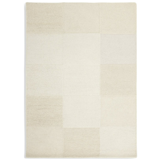 Checkerboard Natural Wool Cut Pile Rug - 170x120cm | Modern Patterned Living Car