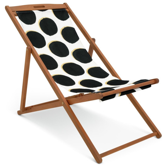 Folding Wooden Garden Deck Chair - Black & White | Outdoor Patio Lounger