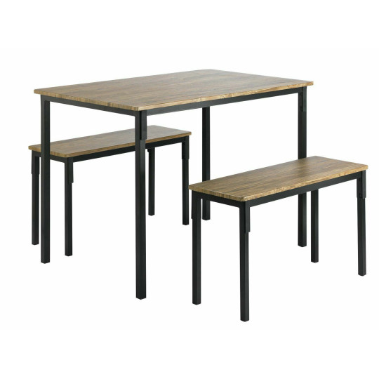 Home Bolitzo Oak Dining Table and 2 Black Benches | Industrial Style Dining Set
