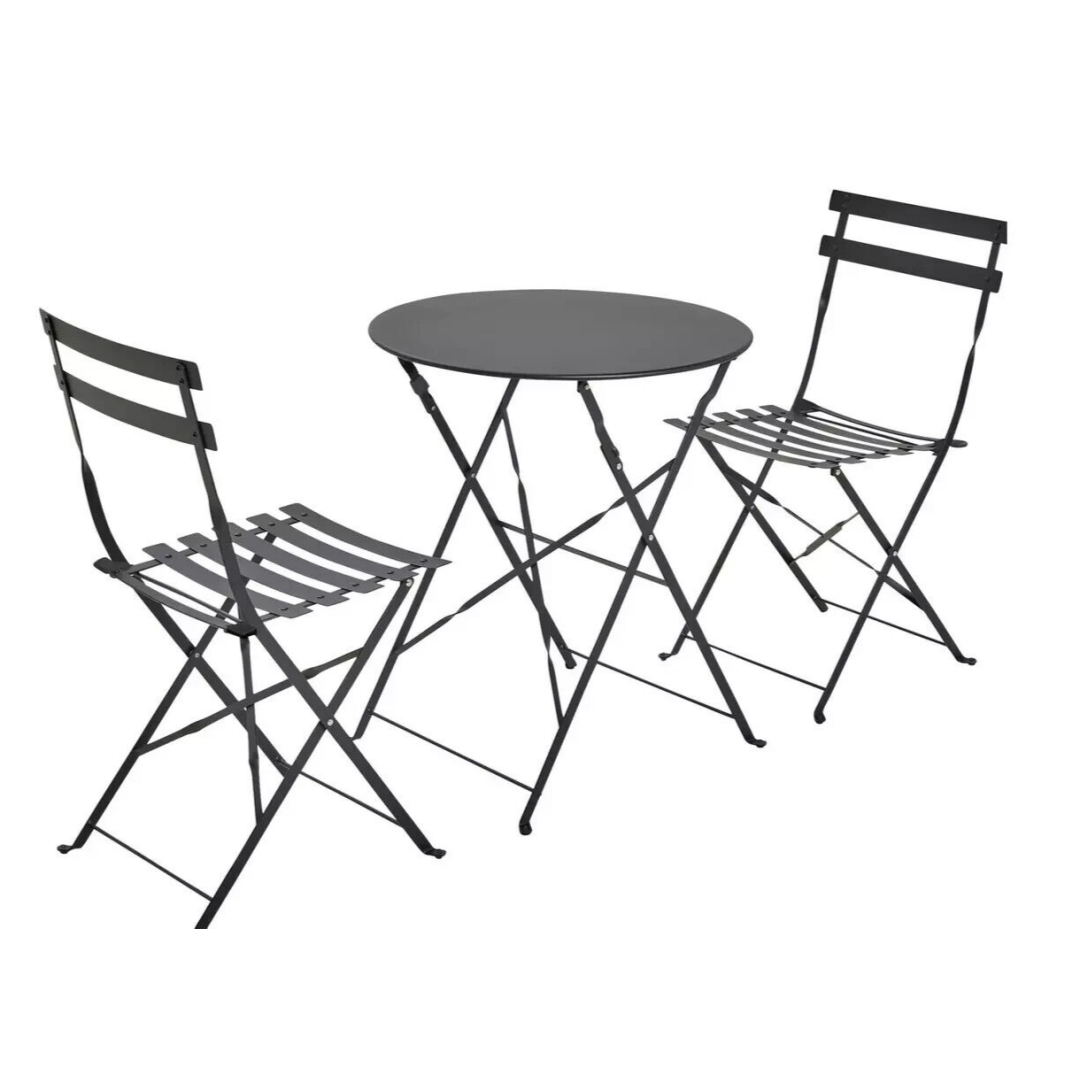 Eve 2 Seater Folding Metal Garden Bistro Set- Black Eve 2 Seater Folding Metal Garden Bistro Set- Black
