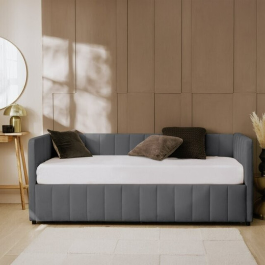 Pandora Day Bed - Grey | Modern Fabric Guest Bed Frame with Underbed Storage