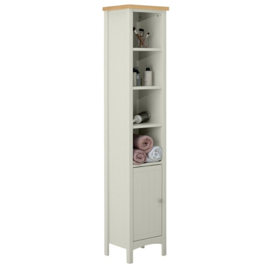 Bournemouth Tallboy Cabinet | Bathroom Storage, Slim Unit, White Wood, Narrow Sh