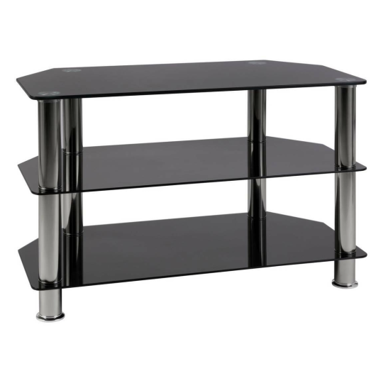 Matrix Glass Corner TV Unit - Black & Chrome | Living Room Storage Stand for TV