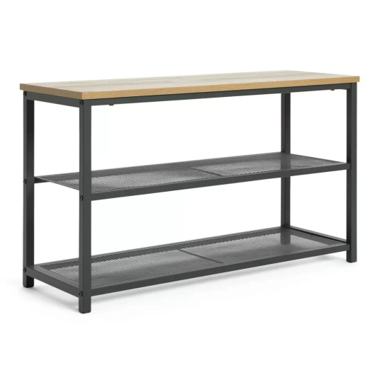 Home Loft Living 3 Tier Shoe Rack Oak & Black | Hallway Shoe Storage Organiser