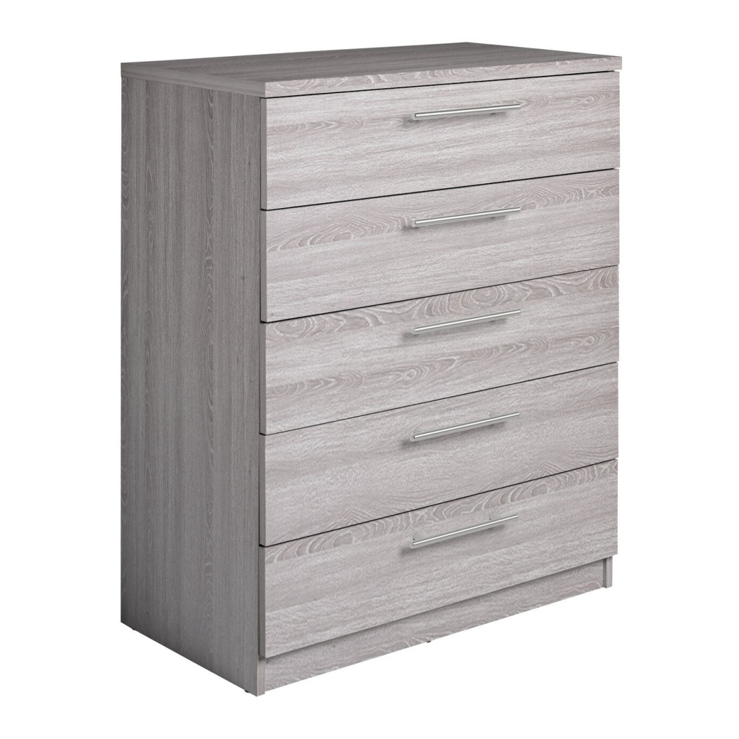Home Brisbane 5 Drawer Chest - Grey Oak | Modern Bedroom Storage Cabinet Tall Home Brisbane 5 Drawer Chest - Grey Oak | Modern Bedroom Storage Cabinet Tall