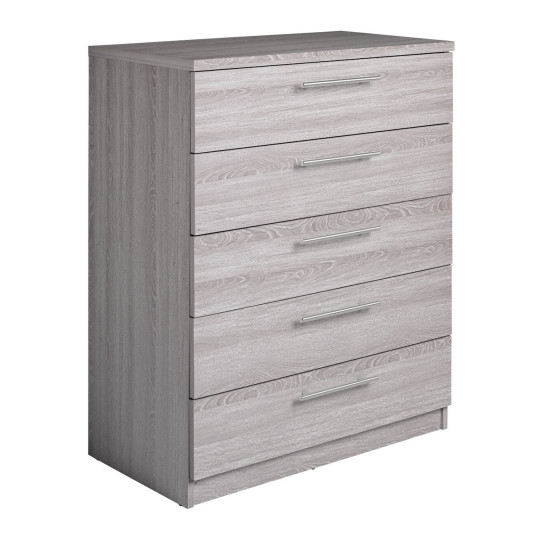 Home Brisbane 5 Drawer Chest - Grey Oak | Modern Bedroom Storage Cabinet Tall