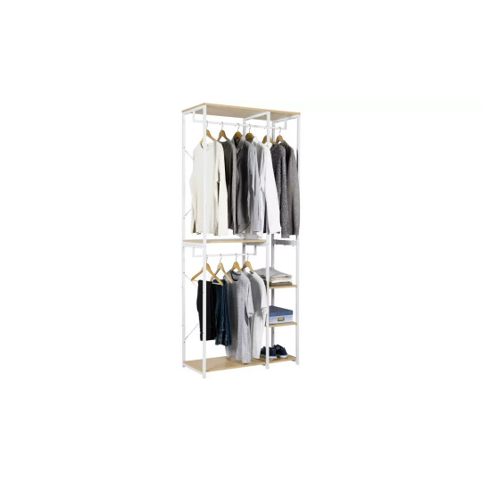Double 2 Rail 4 Shelf Wardrobe White | Open Closet Organizer Hanging Storage