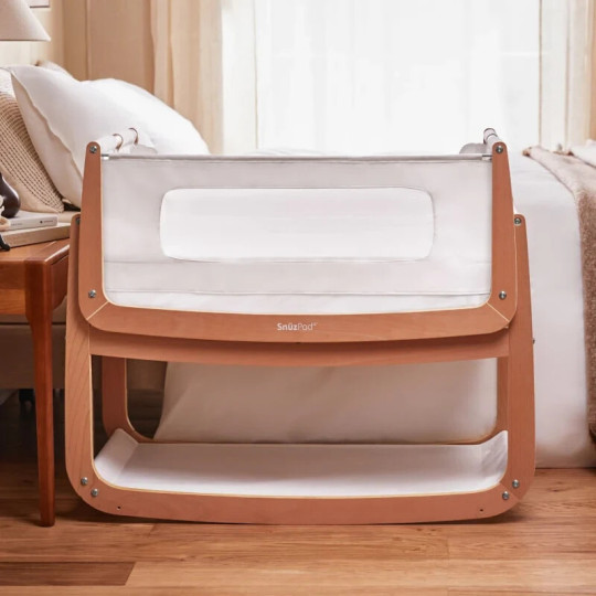SnuzPod 4 Bedside Crib - Natural | Wooden Baby Cot Bedside Sleeper with Mattress