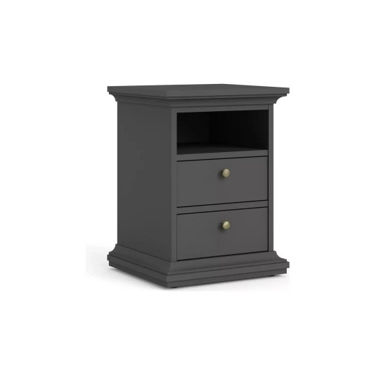 Tvilum Paris 2 Drawer Bedside Table - Grey | Modern Nightstand Bedroom Cabinet