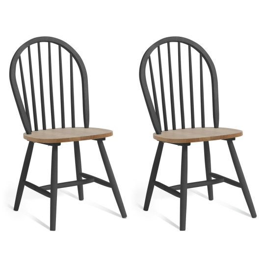 Burford Pair of Solid Wood Dining Chairs - Dark Grey | Kitchen Dining