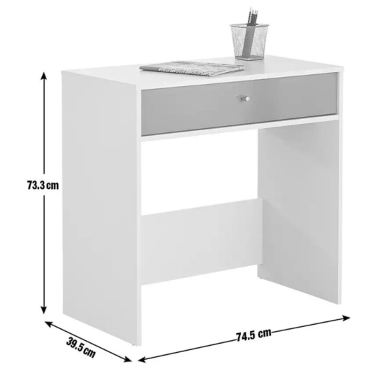 Compact Laptop Desk - White Grey Gloss Front | Modern Computer Workstation Table