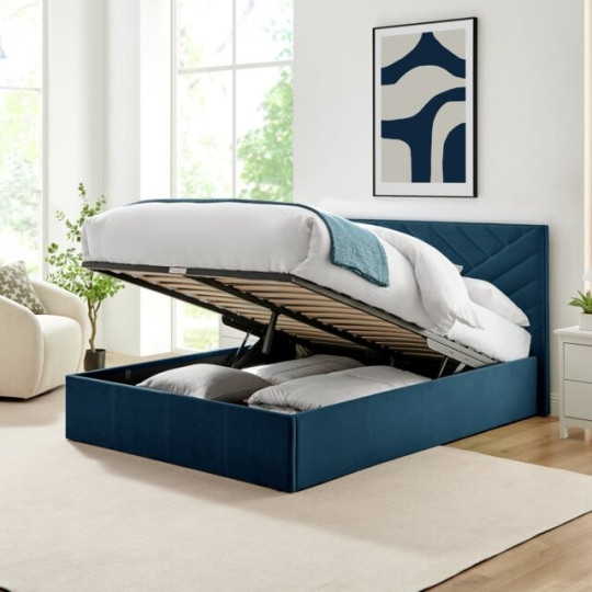 Luca Double End Lift Ottoman Bed - Navy