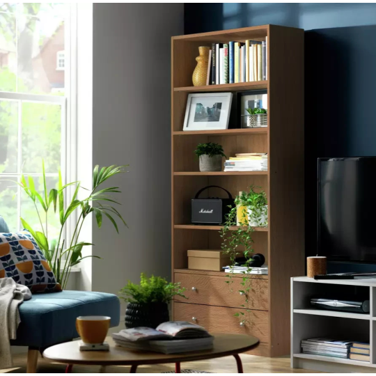 Maine 2 Drawer Bookcase - Oak Effect