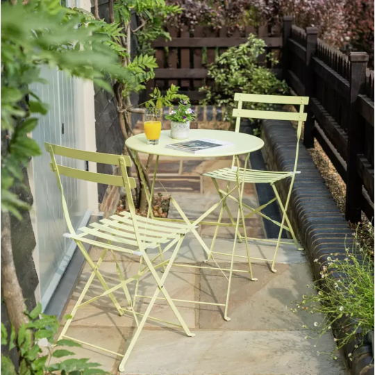 Eve 2 Seater Folding Metal Garden Bistro Set Yellow | Outdoor Patio Set