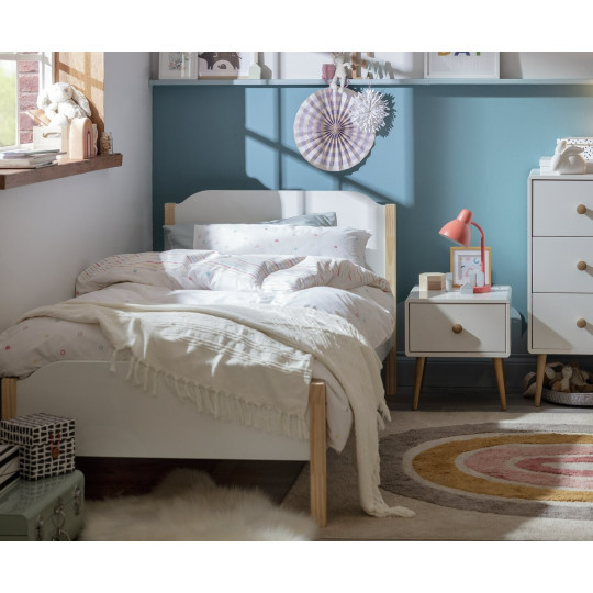  Nico Single Wooden Bed Frame - White & Pine