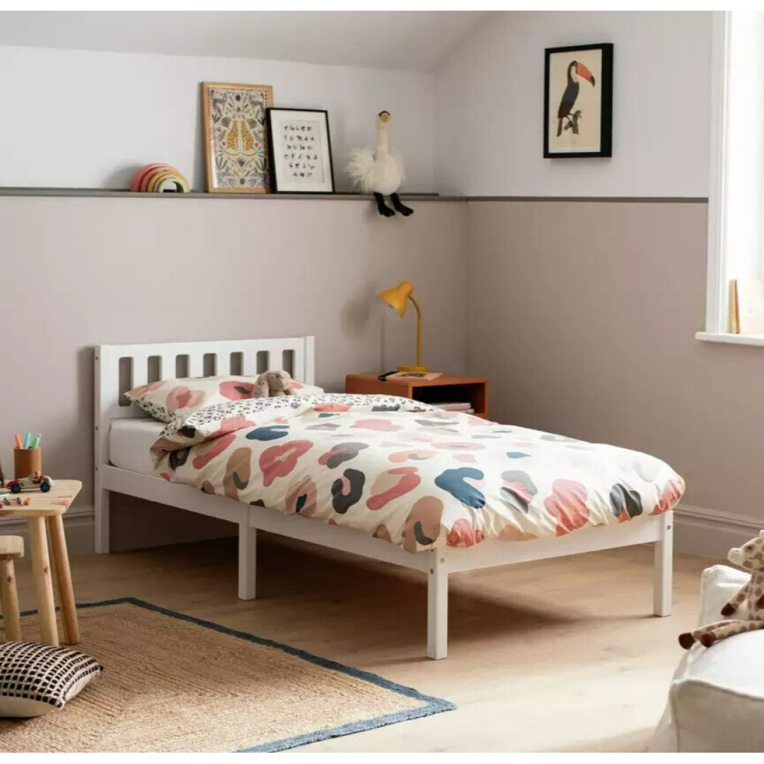 Ronnie Single Bed Frame - White | Sturdy Modern Bed Kids Teens Adults Ronnie Single Bed Frame - White | Sturdy Modern Bed Kids Teens Adults