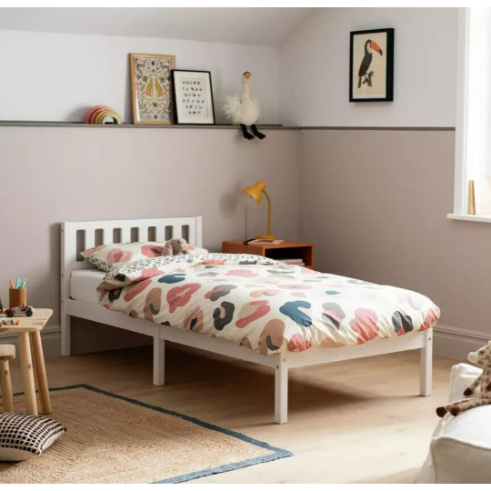 Ronnie Single Bed Frame - White | Sturdy Modern Bed Kids Teens Adults