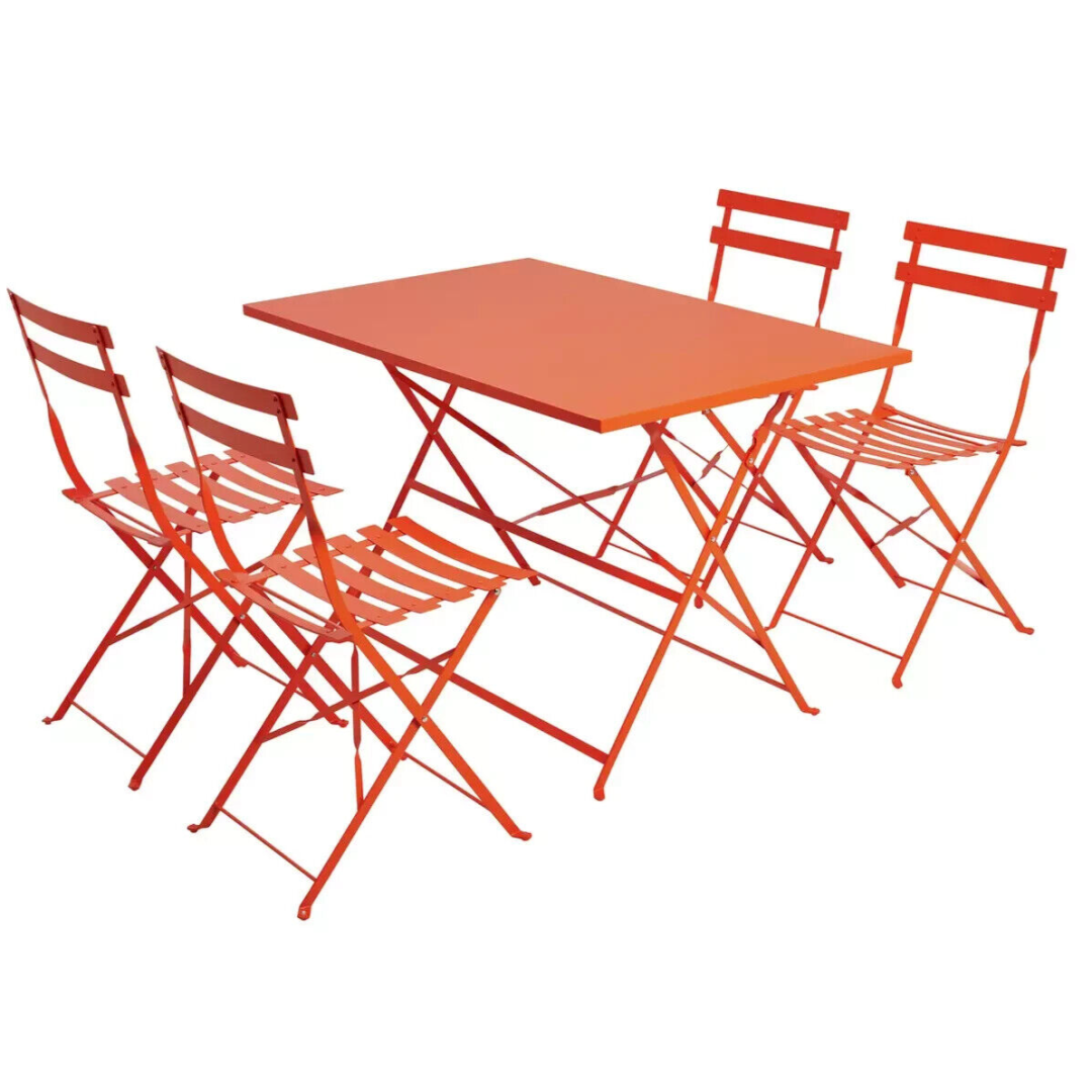 Eve 4 Seater Furniture Set - Folding Table and Chairs Patio Set - Orange Eve 4 Seater Furniture Set - Folding Table and Chairs Patio Set - Orange