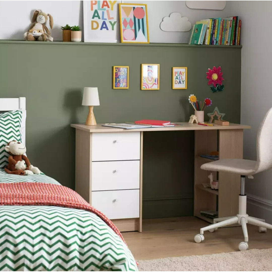 Kids Malibu 3 Drawers Desk - White and Acacia Kids Malibu 3 Drawers Desk - White and Acacia