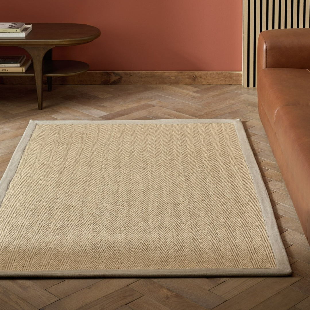 Herringbone Neutral Boarder Jute Rug - 230x160cm Herringbone Neutral Boarder Jute Rug - 230x160cm