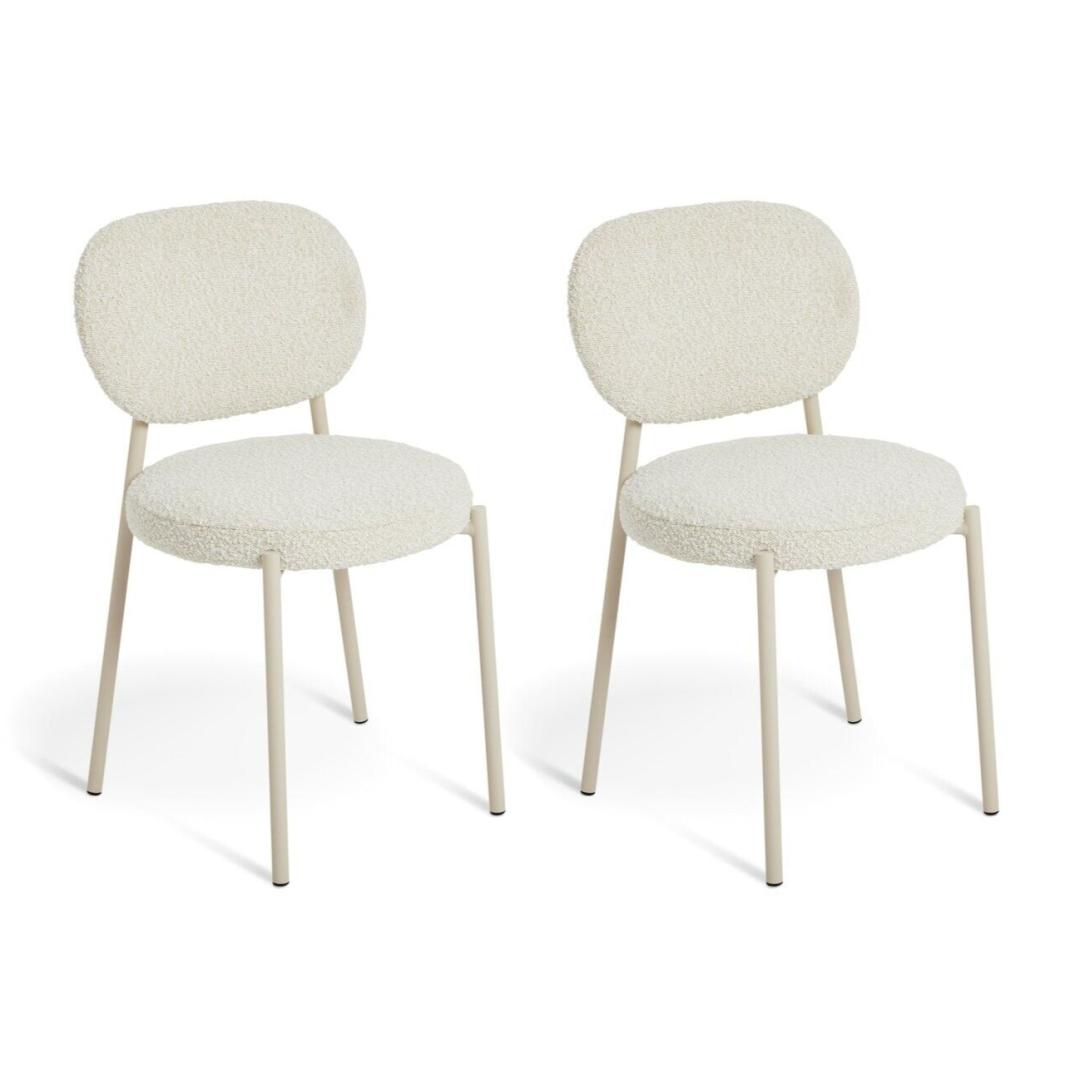 Orson Pair of Boucle Dining Chairs - White | Upholstered Kitchen Set Orson Pair of Boucle Dining Chairs - White | Upholstered Kitchen Set