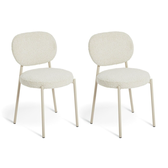 Orson Pair of Boucle Dining Chairs - White | Upholstered Kitchen Set