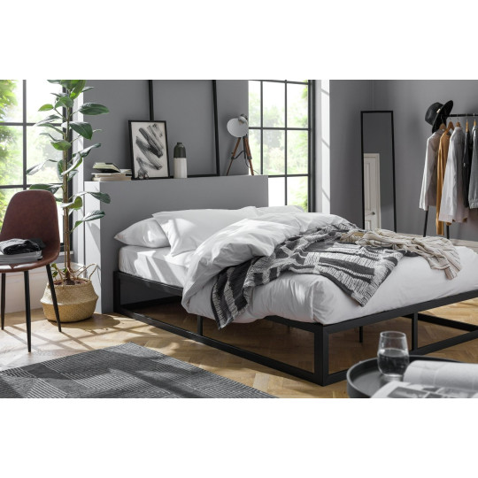 Platform Small Double Metal Bed Frame - Black | Modern Strong Bedstead Bedroom