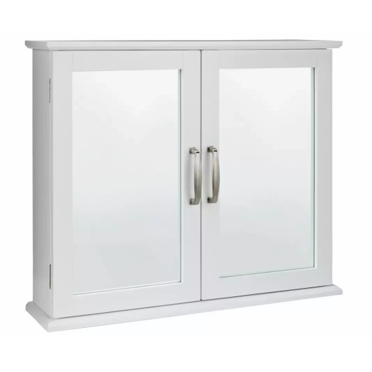 Tongue & Groove 2 Door Mirrored Cabinet White | Bathroom Storage Cabinet Furnitu