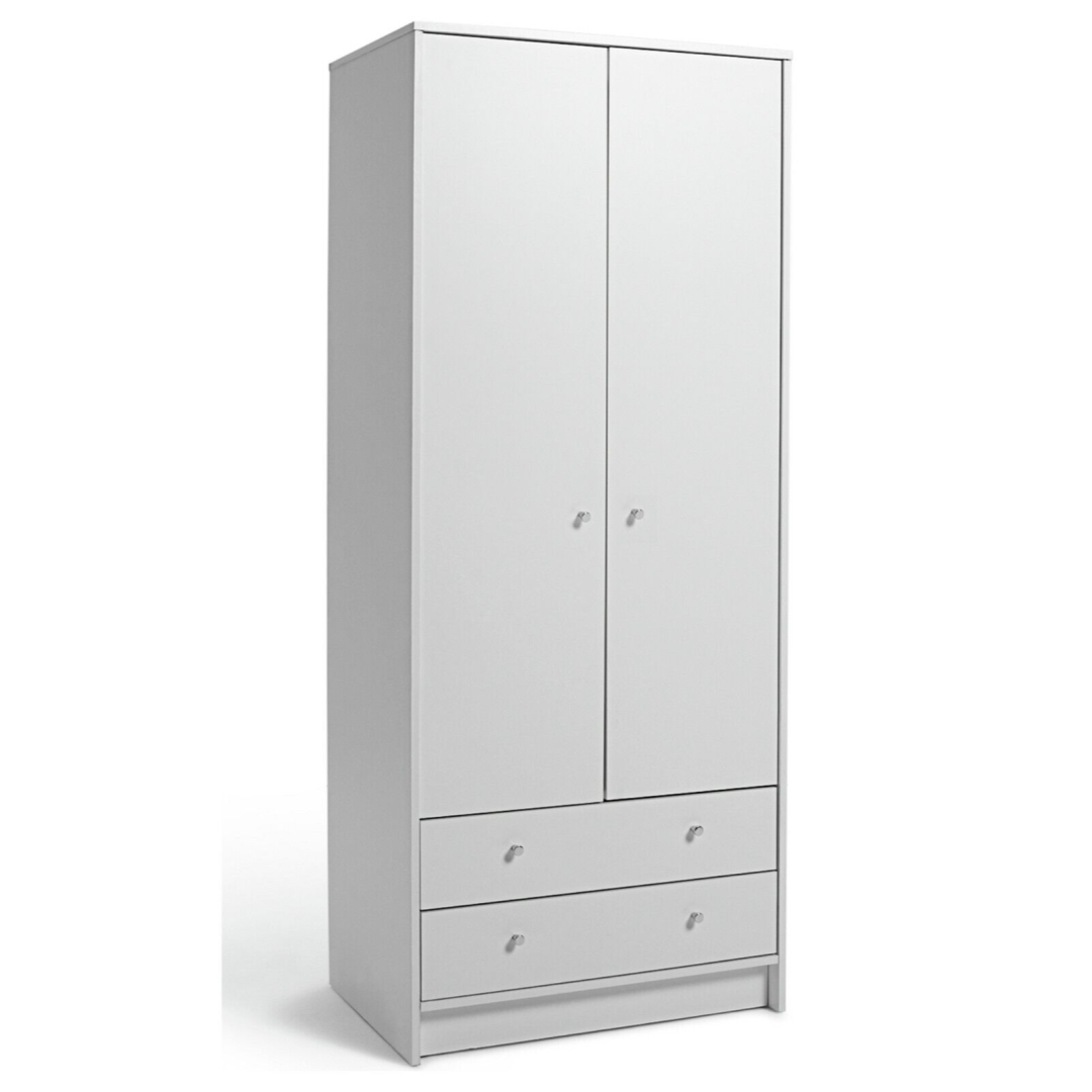 Malibu 2 Door 2 Drawer Wardrobe - White | Spacious Cupboard Malibu 2 Door 2 Drawer Wardrobe - White | Spacious Cupboard