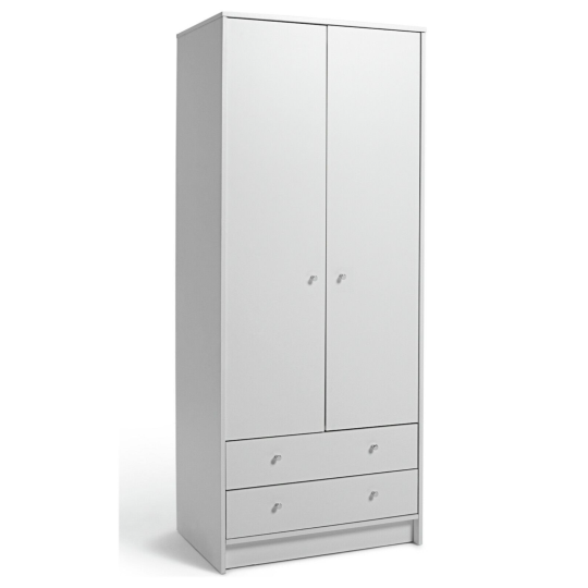 Malibu 2 Door 2 Drawer Wardrobe - White | Spacious Cupboard
