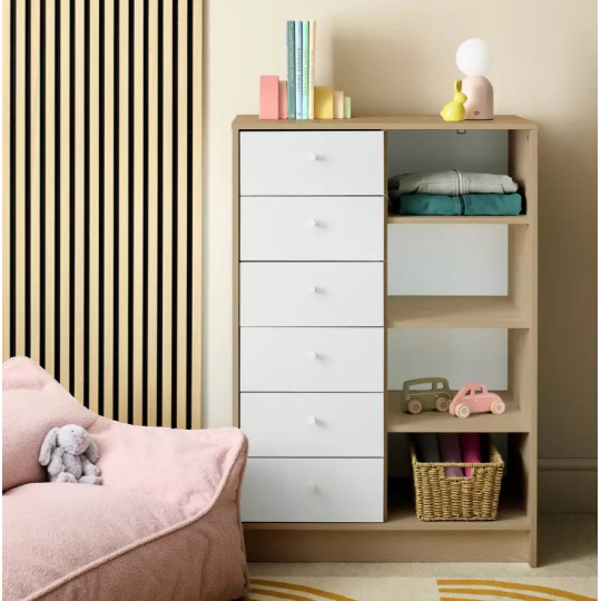 Home Kids Malibu 6 Drawer Chest White & Oak | Children’s Bedroom Storage Unit