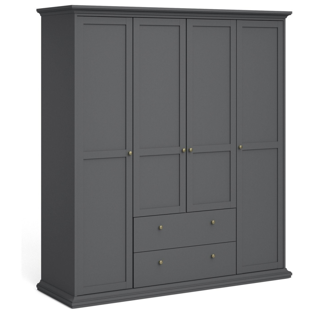 Tvilum Paris 4 Door 2 Drawer Wardrobe - Grey | Organized Living Environment Tvilum Paris 4 Door 2 Drawer Wardrobe - Grey | Organized Living Environment