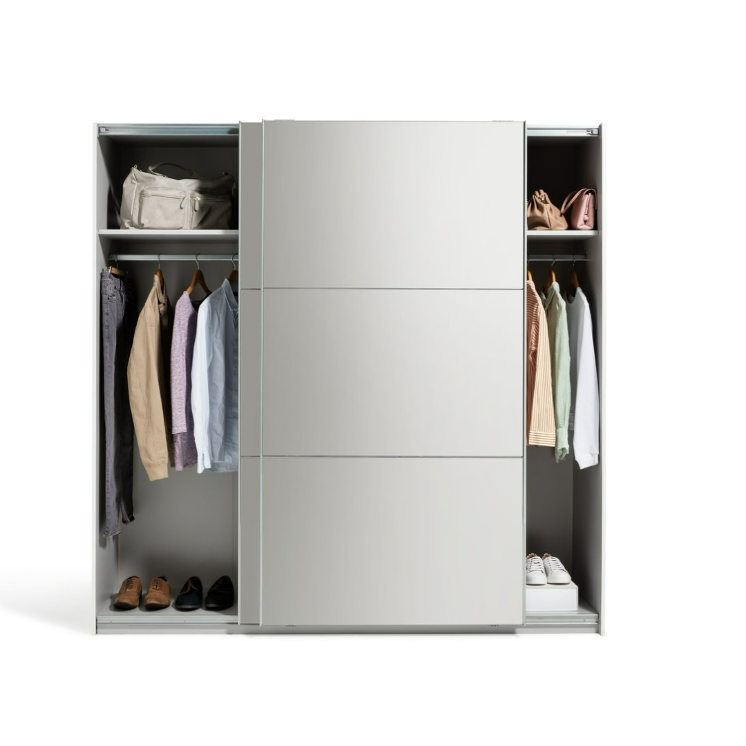 Holsted Mirrored 200cm Sliding Wardrobe - White | High Shine Finish Holsted Mirrored 200cm Sliding Wardrobe - White | High Shine Finish