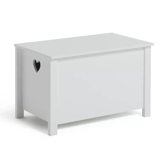 Mia Toy Box - White | Kids Storage Chest with Lid Heart Cut-Out Bedroom Organise