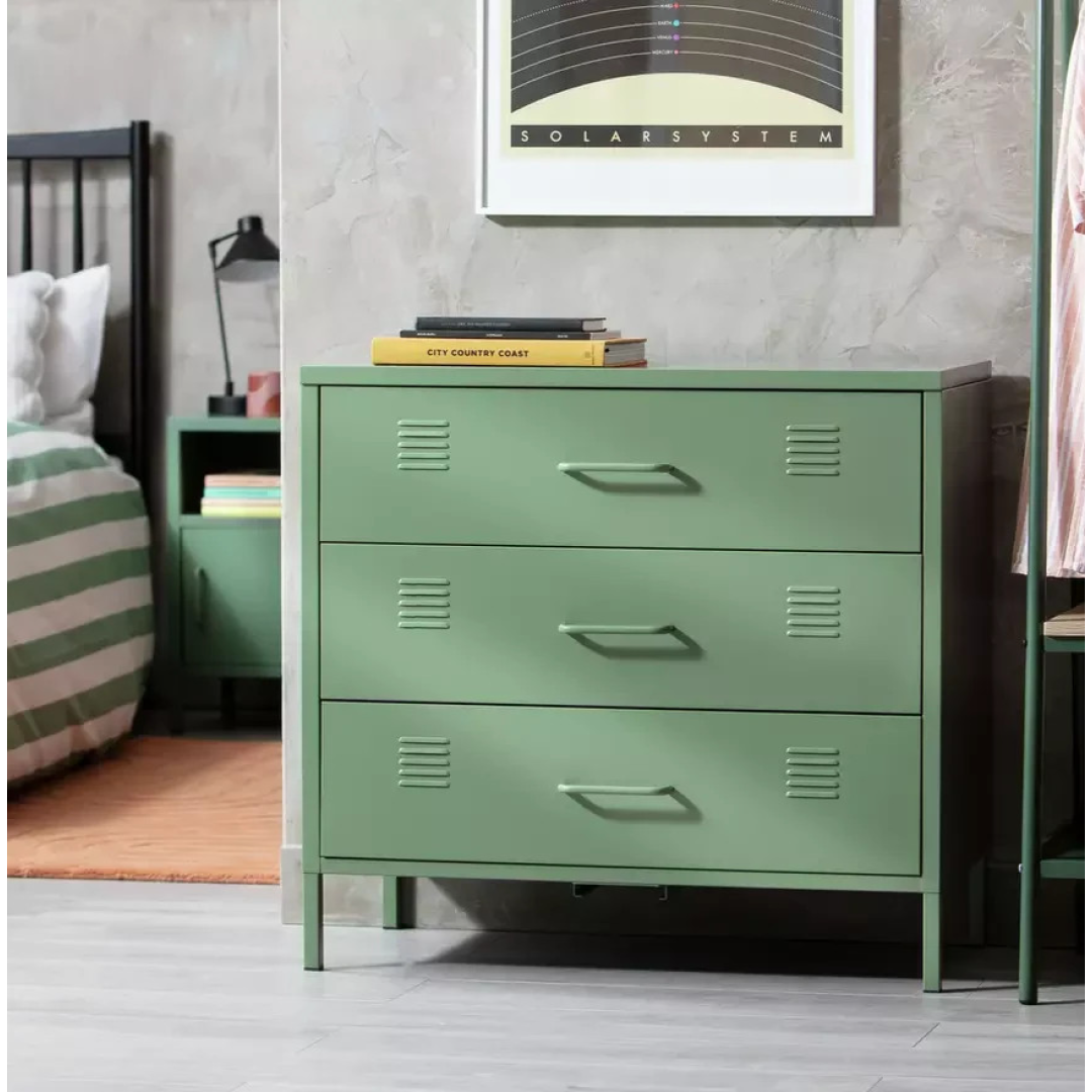 Stevie 3 Drawer Chest Green | Bedroom Storage Chest of Drawers Furniture Stevie 3 Drawer Chest Green | Bedroom Storage Chest of Drawers Furniture