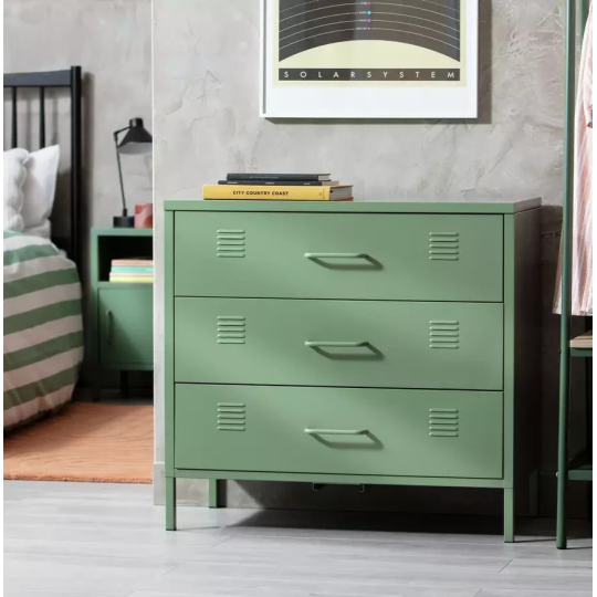 Stevie 3 Drawer Chest Green | Bedroom Storage Chest of Drawers Furniture