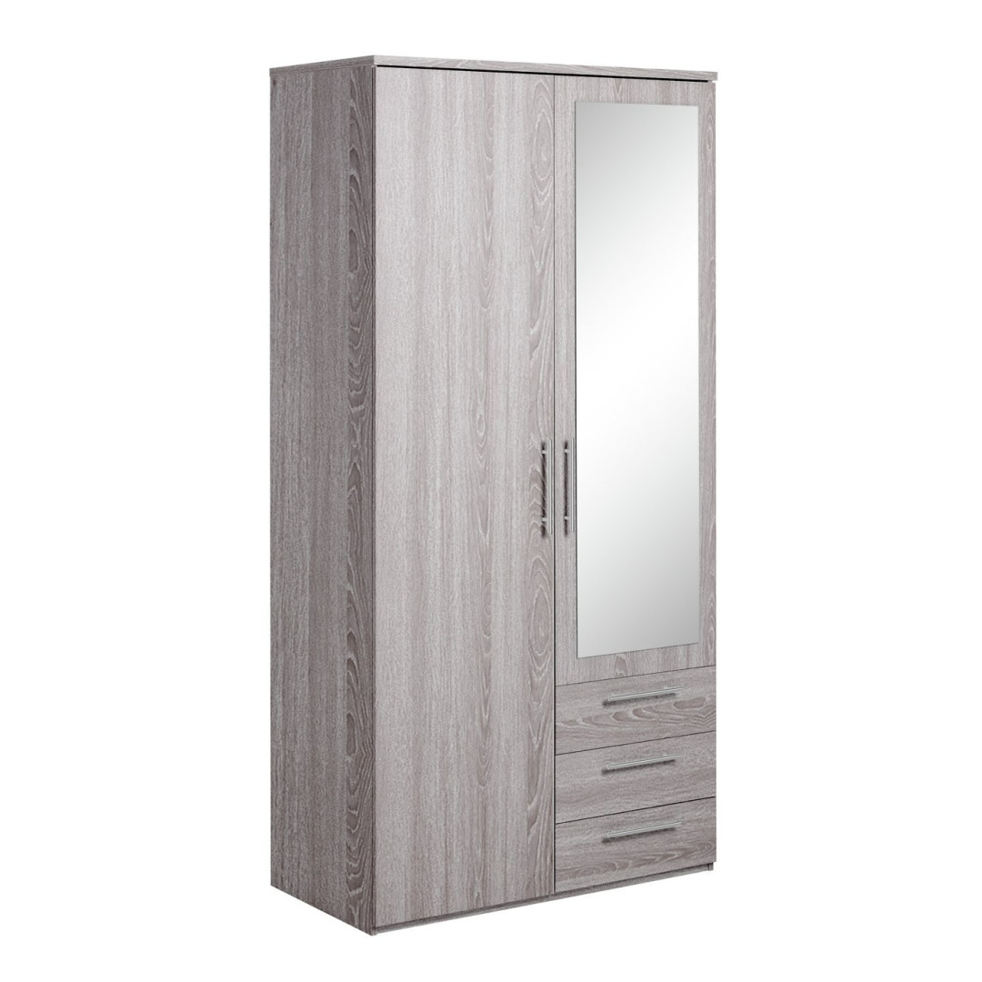 Home Brisbane 2 Door3 Drawer Mirror Wardrobe – GreyOak | Modern Bedroom Storage Home Brisbane 2 Door3 Drawer Mirror Wardrobe – GreyOak | Modern Bedroom Storage